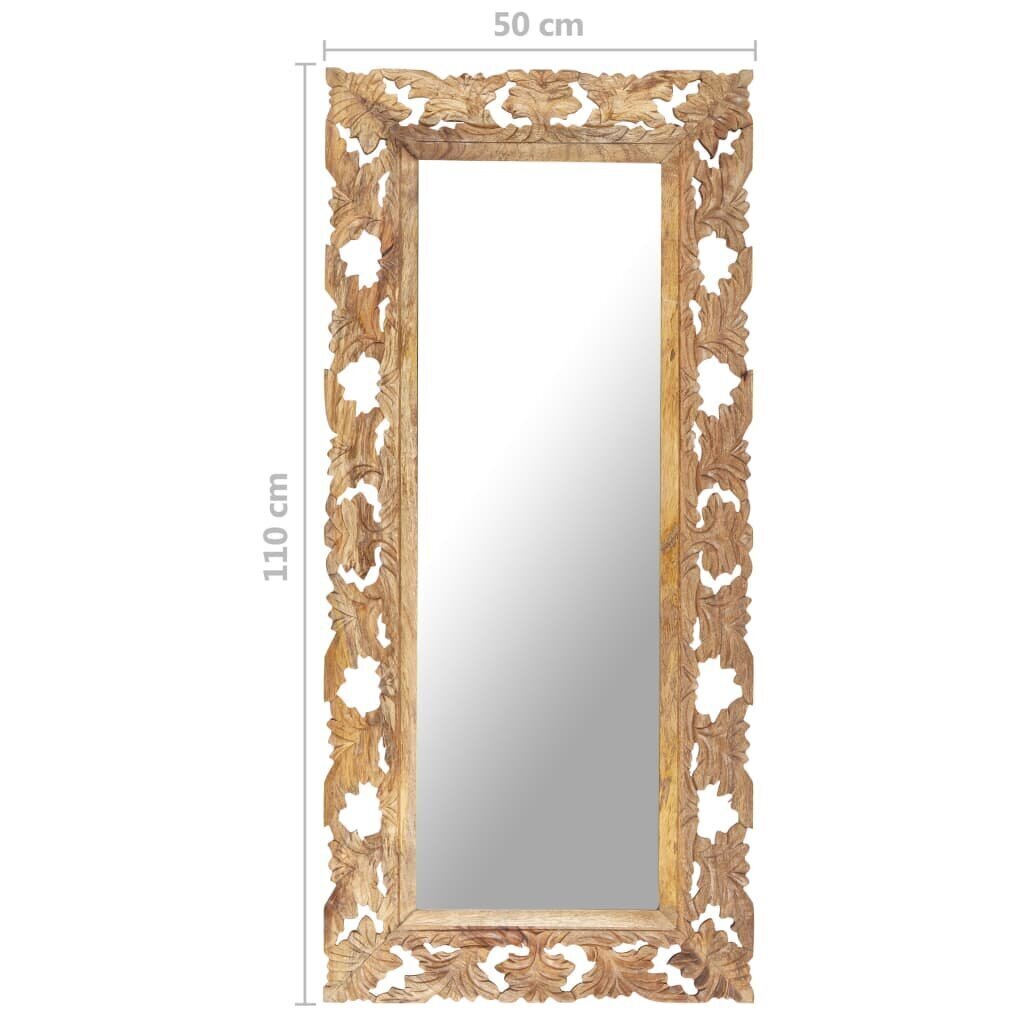 vidaXL spogulis, brūns, 110x50 cm, ar kokgriezumiem, mango masīvkoks цена и информация | Spoguļi | 220.lv