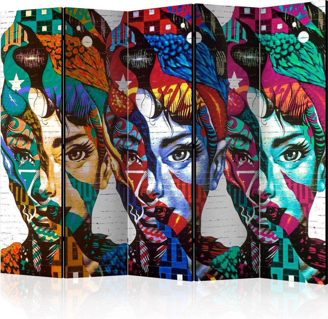 5-daļīgs aizslietnis - Colorful Faces II [Room Dividers] cena un informācija | Aizslietņi | 220.lv