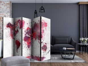 5-daļīgs aizslietnis - World Map: Red Watercolors II [Room Dividers] cena un informācija | Aizslietņi | 220.lv