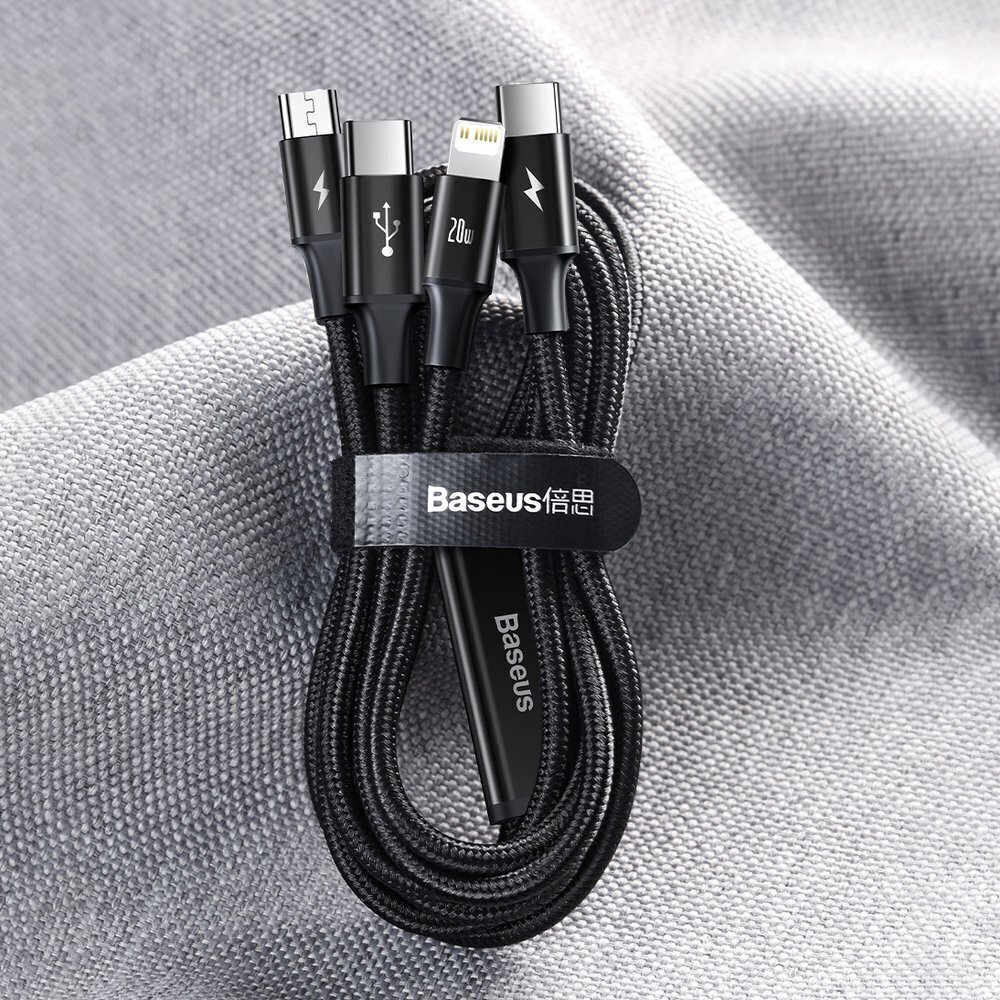 Baseus Rapid 3in1 USB Typ C - USB Typ C / Lightning / micro USB cable 20 W 1,5 m green (CAMLT-SC06) цена и информация | Savienotājkabeļi | 220.lv