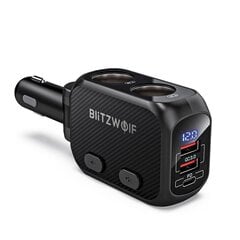 BlitzWolf BW-CLA1 Dual Cigarette Lighter Splitter, 2xUSB, USB-C, 150W (black) cena un informācija | Lādētāji un adapteri | 220.lv