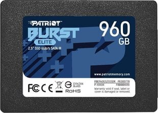 SSD diskdziņš|PATRIOT|Burst Elite|960 GB|SATA 3.0|3D NAND|rakstīšanas ātrums 320 MB/sec|lasīšanas ātrums 450 MB/sec|2,5"|TBW 400 TB|PBE960GS25SSDR цена и информация | Внутренние жёсткие диски (HDD, SSD, Hybrid) | 220.lv