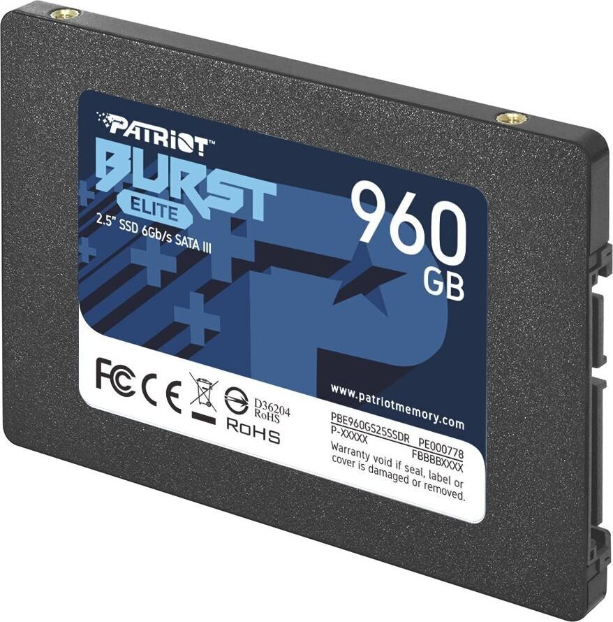 SSD diskdziņš|PATRIOT|Burst Elite|960 GB|SATA 3.0|3D NAND|rakstīšanas ātrums 320 MB/sec|lasīšanas ātrums 450 MB/sec|2,5"|TBW 400 TB|PBE960GS25SSDR цена и информация | Iekšējie cietie diski (HDD, SSD, Hybrid) | 220.lv