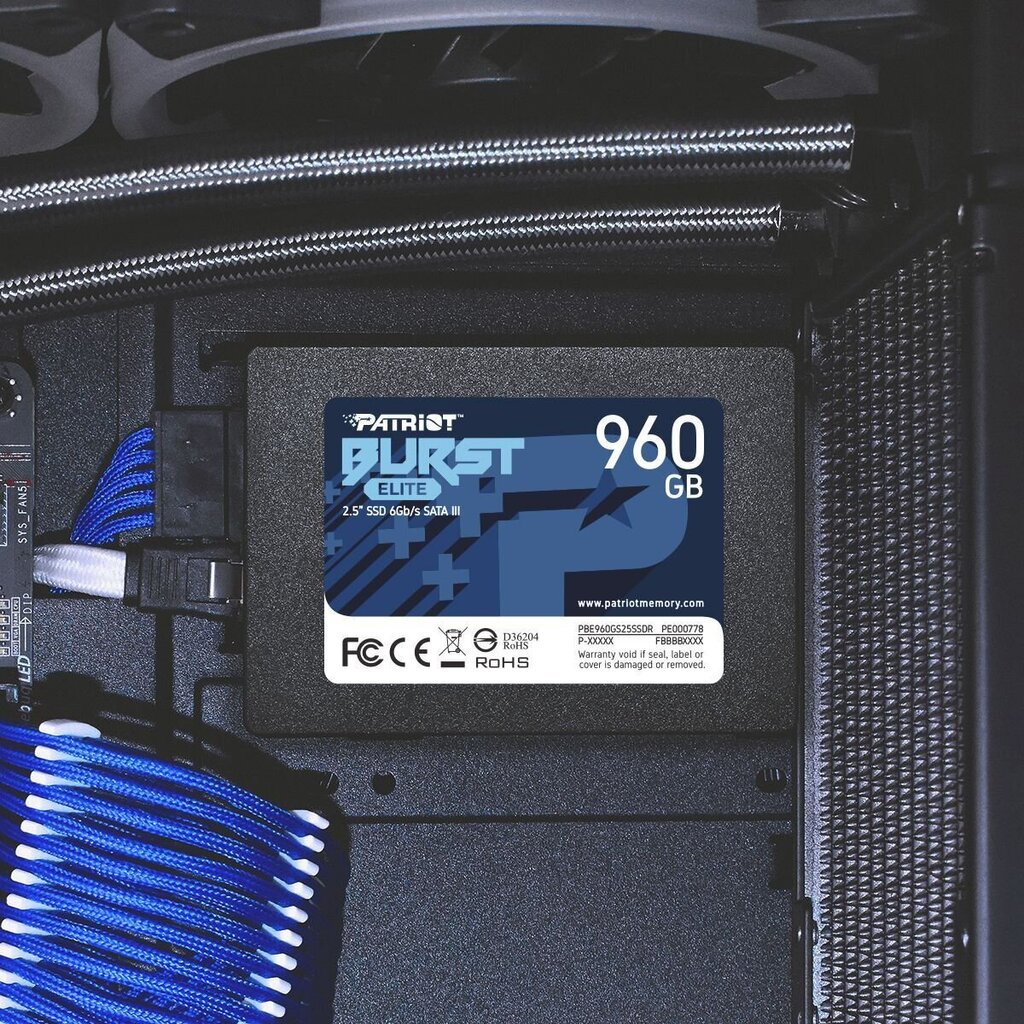 SSD diskdziņš|PATRIOT|Burst Elite|960 GB|SATA 3.0|3D NAND|rakstīšanas ātrums 320 MB/sec|lasīšanas ātrums 450 MB/sec|2,5"|TBW 400 TB|PBE960GS25SSDR цена и информация | Iekšējie cietie diski (HDD, SSD, Hybrid) | 220.lv