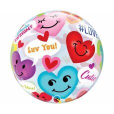 Folija balons 22 collu QL Bubble Smiley Hearts cena un informācija | Baloni | 220.lv