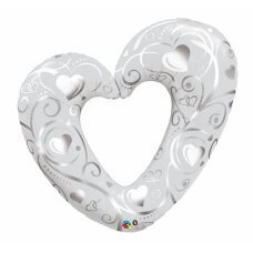 Folijas balons 42 QL HRT Hearts Filigree Pearl White cena un informācija | Baloni | 220.lv