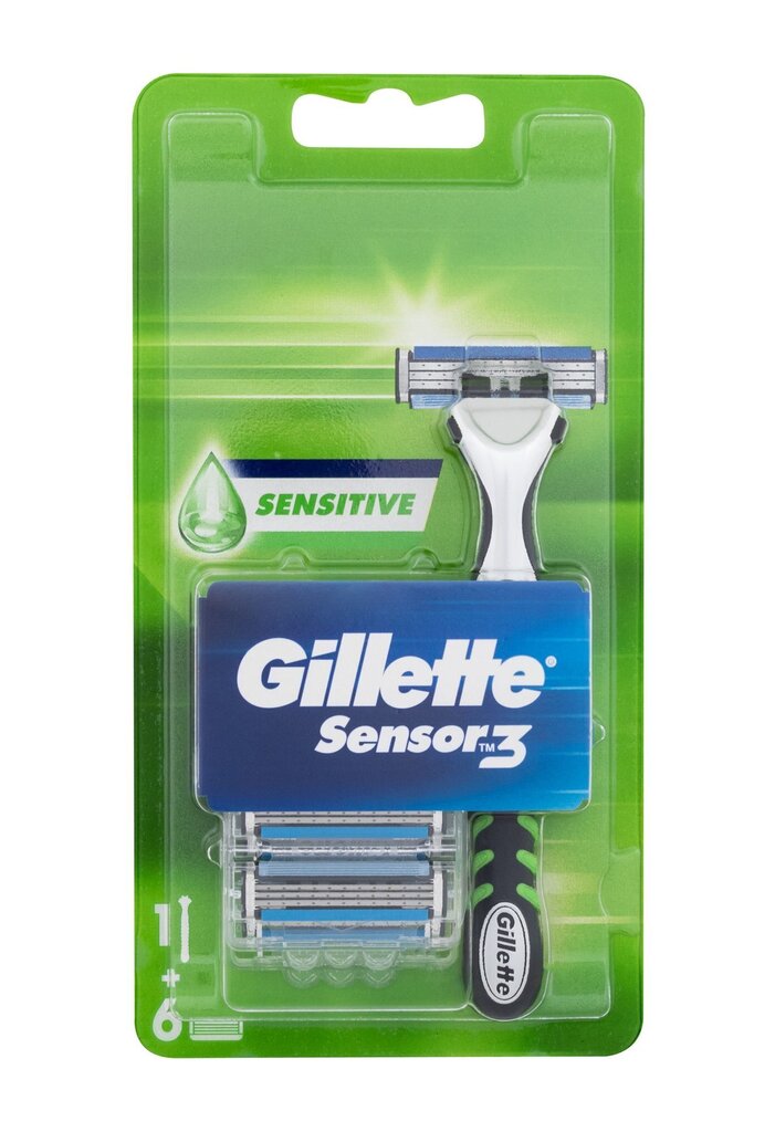 Komplekts Gillette Sensor3 Sensitive: skuveklis, 1 gab. + skūšanās galviņas, 6 gab. cena un informācija | Skūšanās piederumi, kosmētika | 220.lv