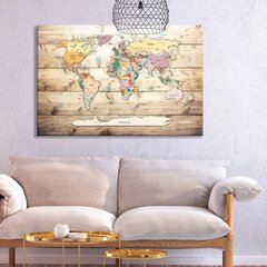 Attēls uz korķa - World Map: Wooden Oceans [Cork Map] cena un informācija | Gleznas | 220.lv
