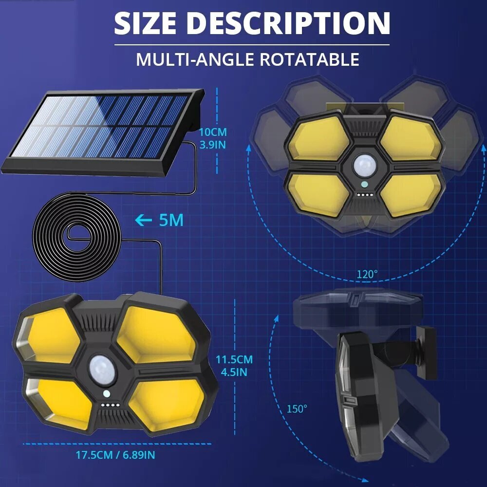 Ārā lampa ar saules paneli un kustības sensoru ūdensizturīga + bezvadu pults cena un informācija | Āra apgaismojums | 220.lv