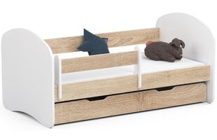 Кровать с матрасом, ящиком для постельного белья и съемной защитой NORE Smile, 140x70 см, белый/дуб цена и информация | Детские кровати | 220.lv