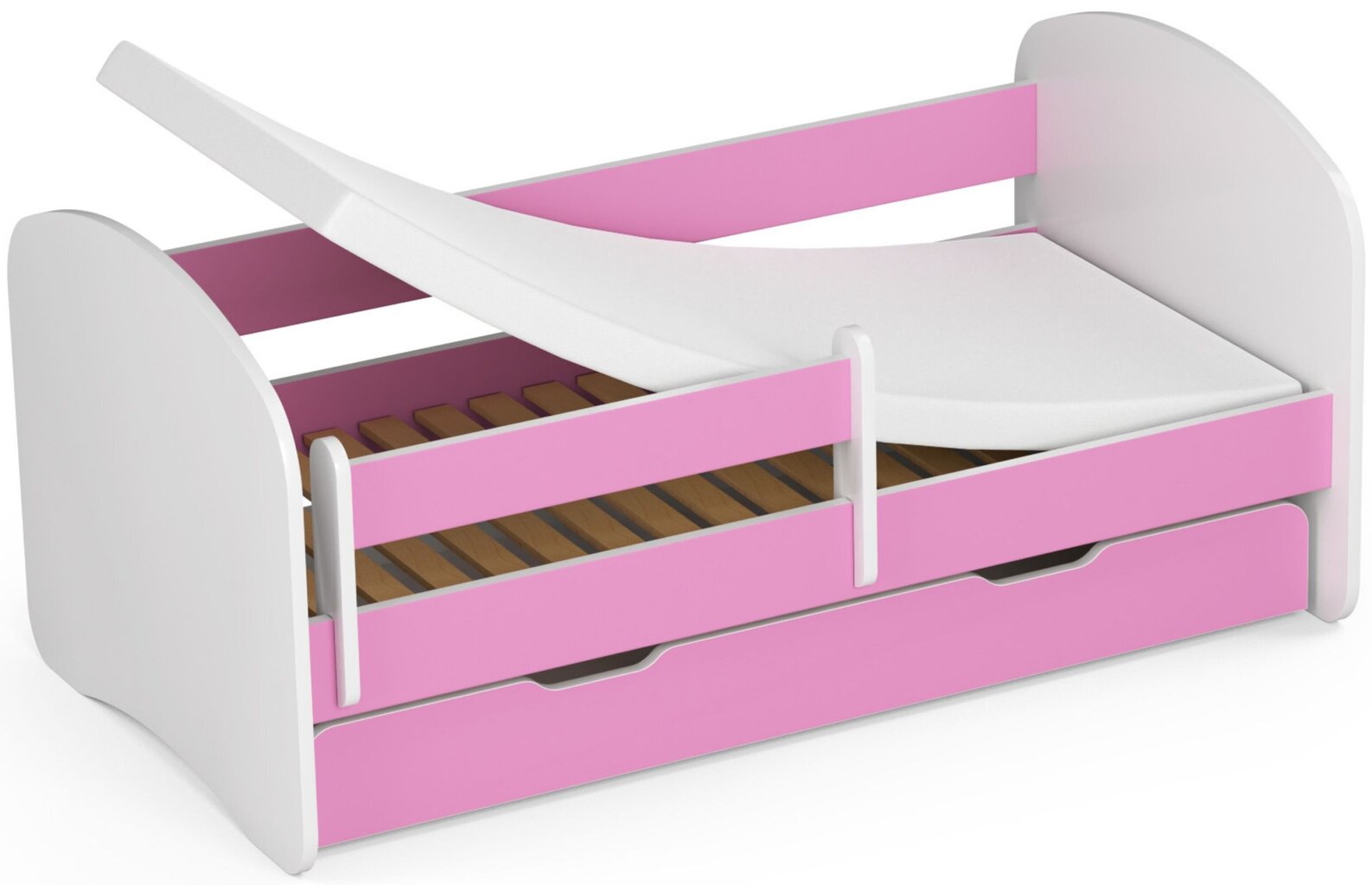 Gulta ar matraci, gultas veļas kasti un noņemams aizsargs NORE Smile, 140x70 cm, rozā/balta cena un informācija | Bērnu gultas | 220.lv