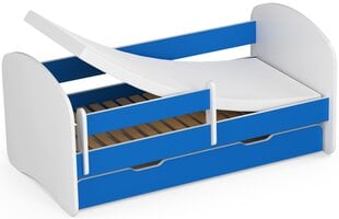 Gulta ar matraci, gultas veļas kasti un noņemams aizsargs NORE Smile, 140x70 cm, balta/zila цена и информация | Детские кровати | 220.lv