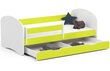 Gulta ar matraci, gultas veļas kasti un noņemamu aizsargu NORE Smile, 160x80 cm, balta/zaļa cena un informācija | Bērnu gultas | 220.lv