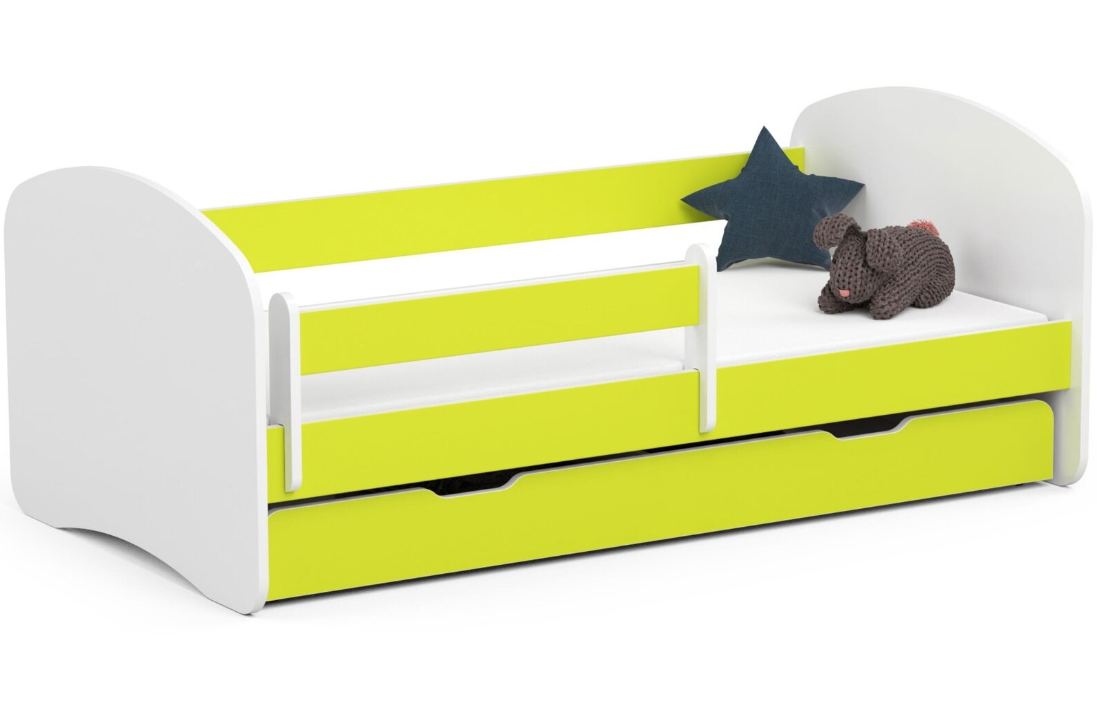 Gulta ar matraci, gultas veļas kasti un noņemamu aizsargu NORE Smile, 160x80 cm, balta/zaļa цена и информация | Bērnu gultas | 220.lv