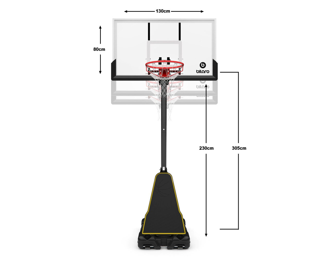 Mobilais basketbola statīvs Bilaro Houston 130x80cm cena un informācija | Basketbola statīvi | 220.lv