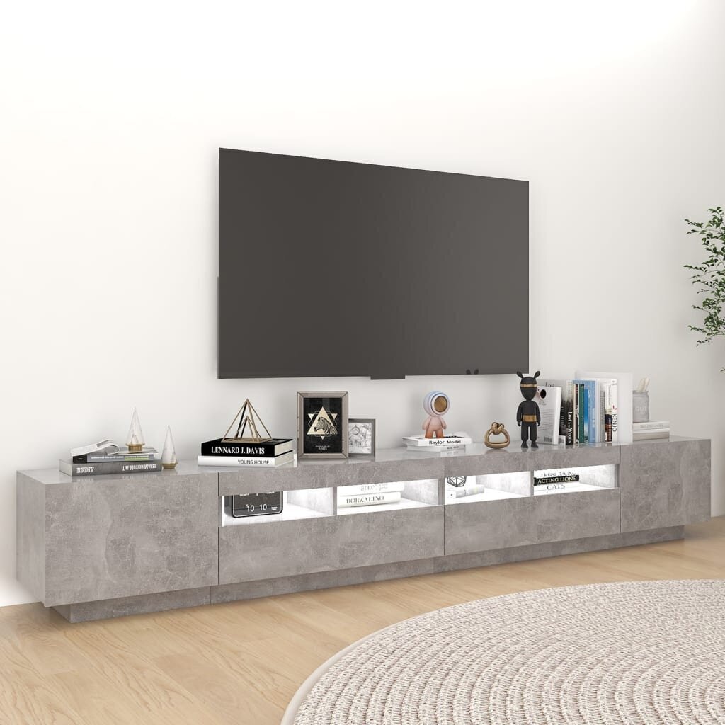 vidaXL TV skapītis ar LED lampiņām, 260x35x40 cm, betona pelēks цена и информация | TV galdiņi | 220.lv