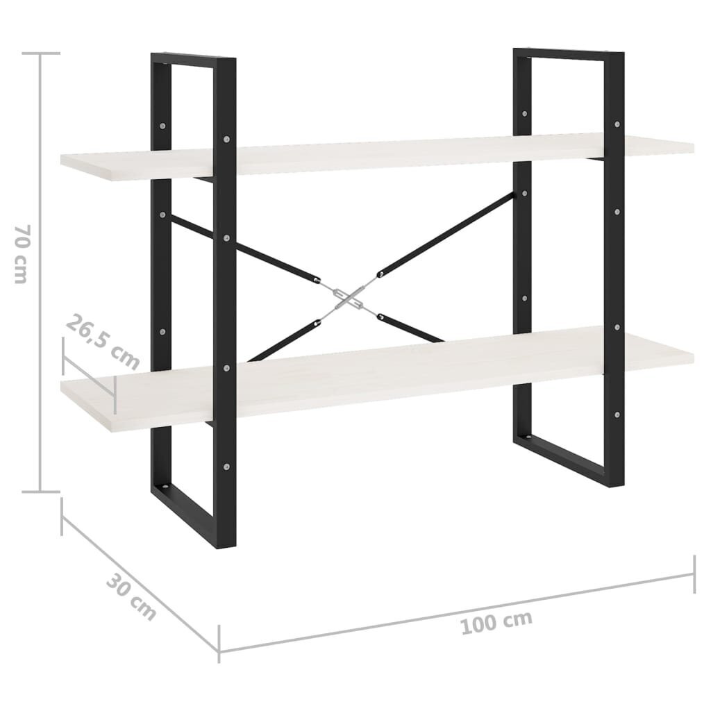 vidaXL 2-līmeņu grāmatu plaukts, balts, 100x30x70 cm, priedes masīvkok cena un informācija | Plaukti | 220.lv