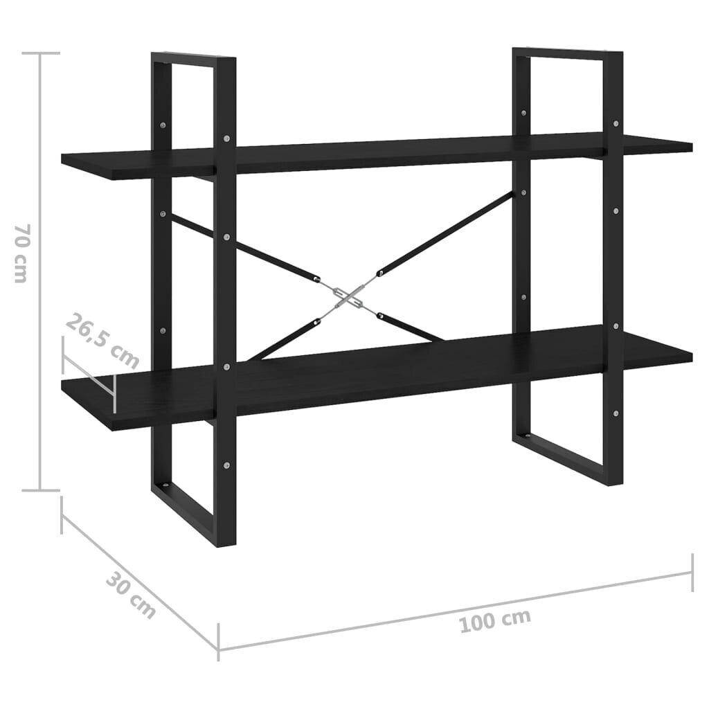 vidaXL 2-līmeņu grāmatu plaukts, melns, 100x30x70 cm, priedes koks cena un informācija | Plaukti | 220.lv