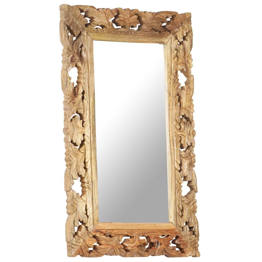 vidaXL spogulis, brūns, 80x50 cm, ar kokgriezumiem, mango masīvkoks cena un informācija | Spoguļi | 220.lv