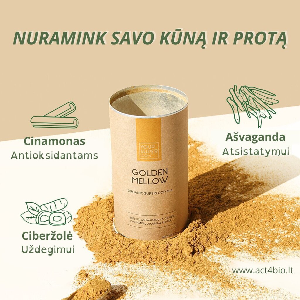 Organisks superēdiens maisījums ar asvaganda Your Super Golden Mellow, 200 g cena un informācija | Funkcionālā pārtika (superēdiens) | 220.lv