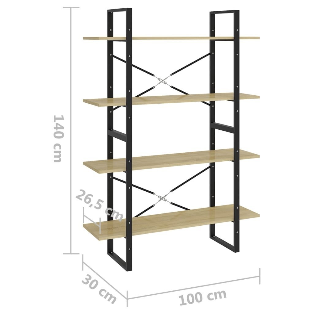 vidaXL 4-līmeņu grāmatu plaukts, ozola, 100x30x140 cm, skaidu plāksne cena un informācija | Plaukti | 220.lv