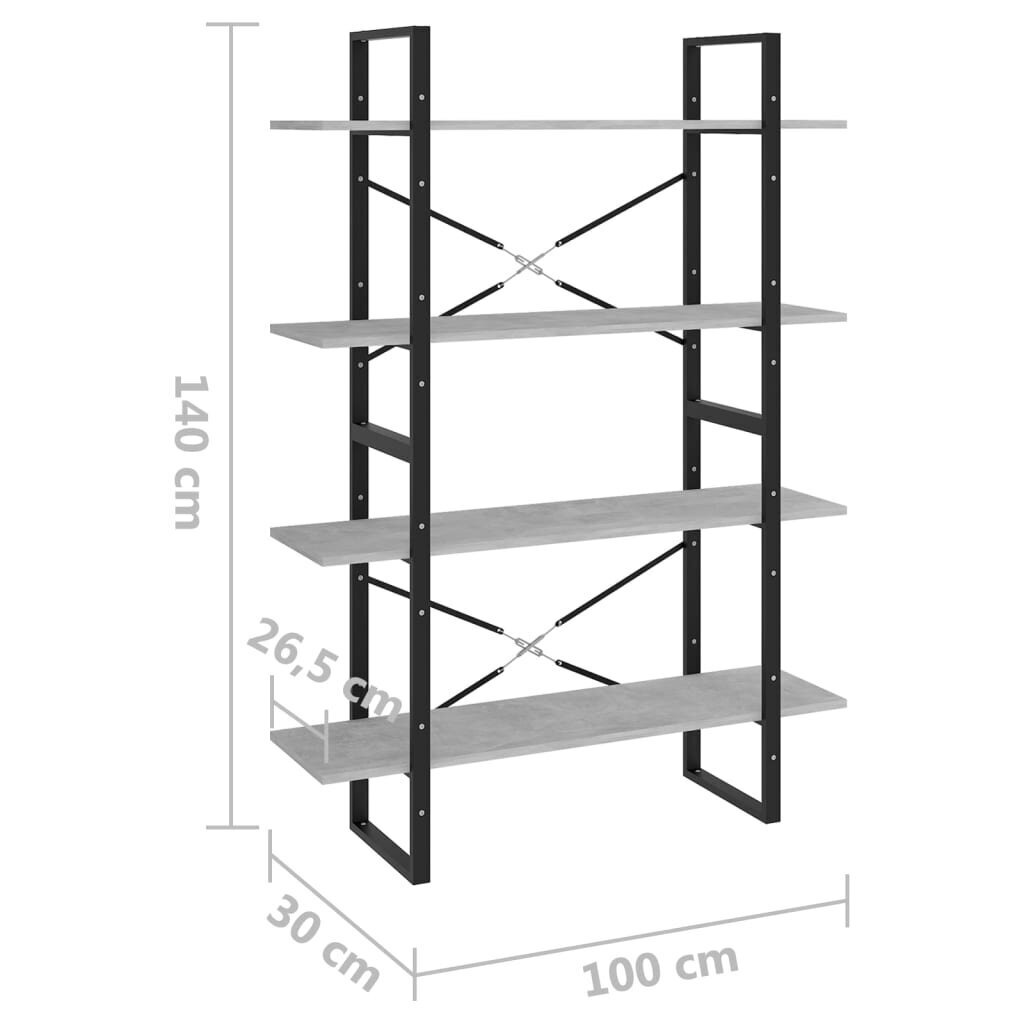 vidaXL 4-līmeņu grāmatu plaukts, pelēks, 100x30x140 cm, skaidu plāksne cena un informācija | Plaukti | 220.lv