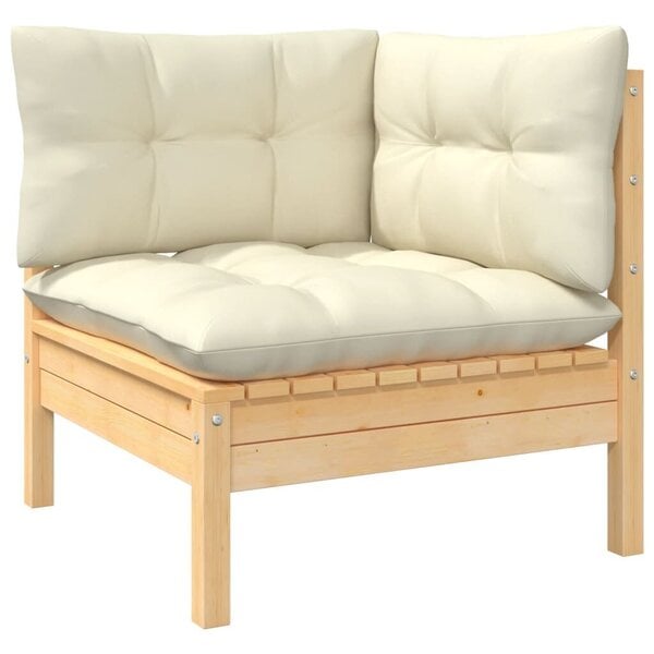 VidaXL dārza stūra dīvāns ar krēmkrāsas matračiem, priedes masīvkoks cena |  220.lv