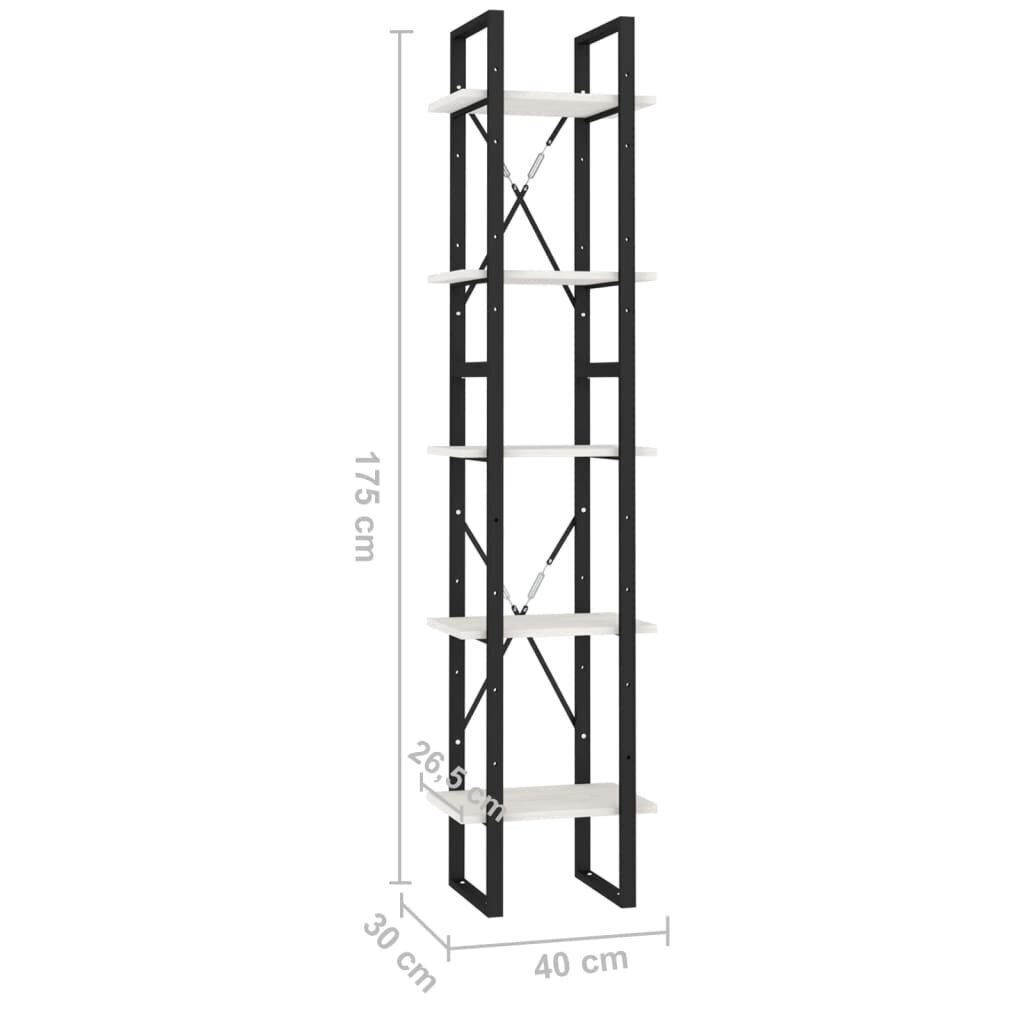 vidaXL 5-līmeņu grāmatu plaukts, balts, 40x30x175 cm, priedes koks cena un informācija | Plaukti | 220.lv