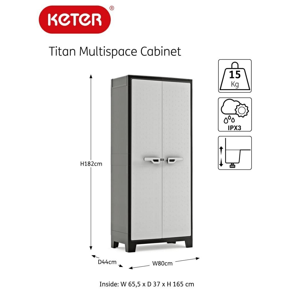 Keter daudzfunkcionālais skapis Titan, melns un pelēks, 182 cm cena un informācija | Vannas istabas skapīši | 220.lv