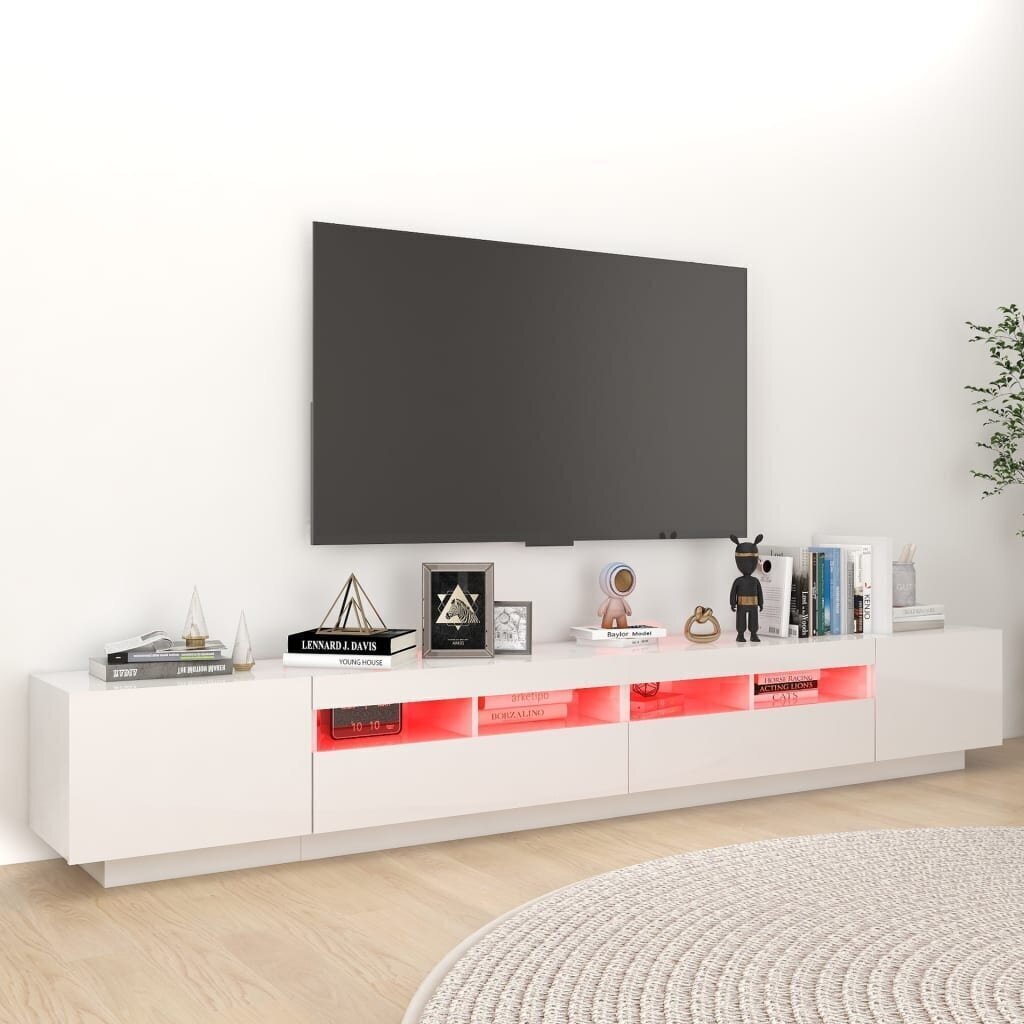 vidaXL TV skapītis ar LED lampiņām, 260x35x40 cm, spīdīgi balts cena un informācija | TV galdiņi | 220.lv