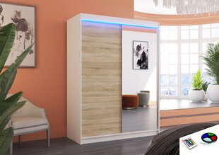 Skapis ar LED apgaismojumu ADRK Furniture Jordi, balts/ozola krāsas цена и информация | Шкафы | 220.lv