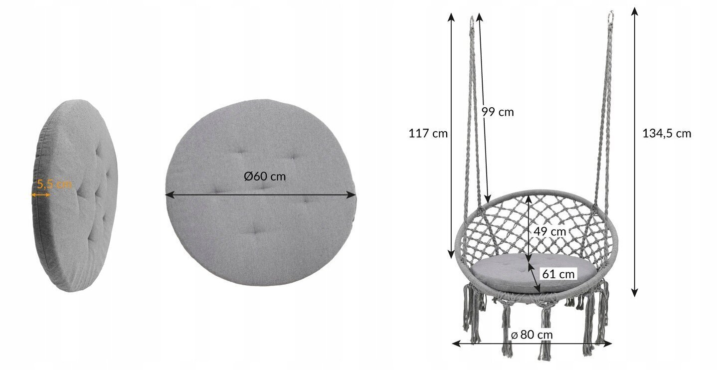 Sēdēšanas šūpuļtīkla spilveni Boho, pelēks cena un informācija | Šūpuļtīkli | 220.lv