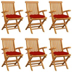 vidaXL dārza krēsli, sarkani matrači, 6 gab., masīvs tīkkoks cena un informācija | Dārza krēsli | 220.lv