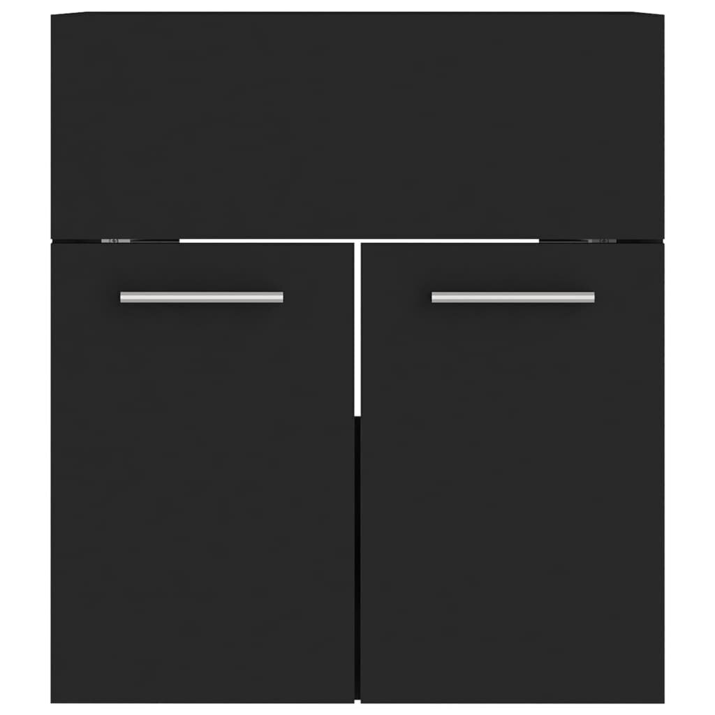 vidaXL skapītis ar iebūvētu izlietni, melns, skaidu plāksne cena un informācija | Vannas istabas mēbeļu komplekti | 220.lv