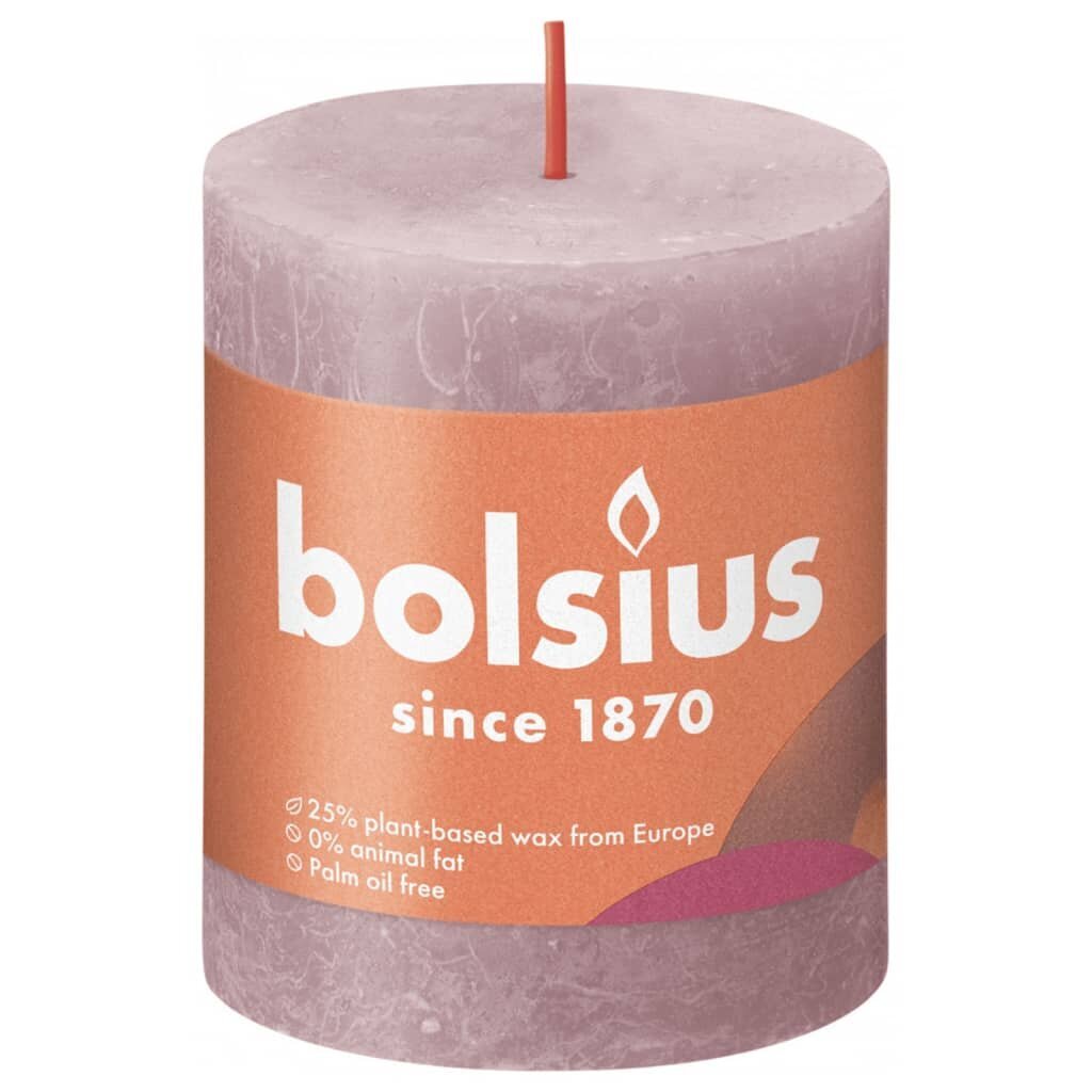 Bolsius cilindriskas sveces Shine, 6 gab., 80x68 mm, pelnu rozā cena un informācija | Sveces un svečturi | 220.lv
