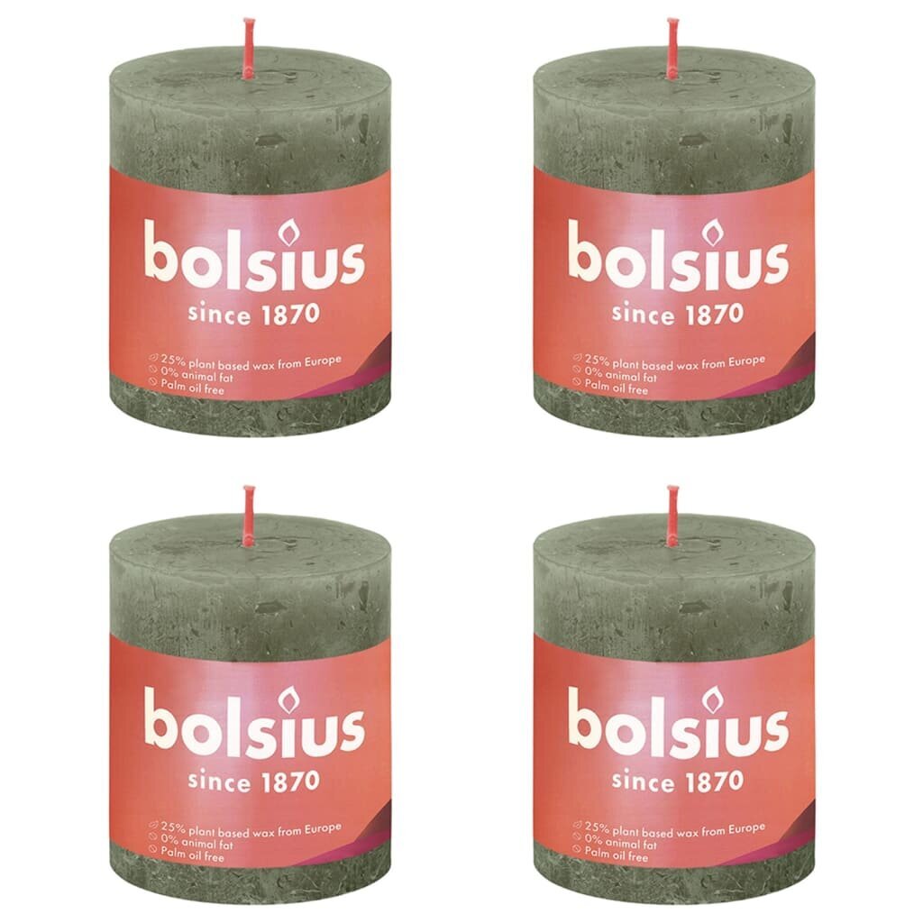 Bolsius cilindriskas sveces Shine, 6 gab., 80x68 mm, olīvu zaļas цена и информация | Sveces un svečturi | 220.lv