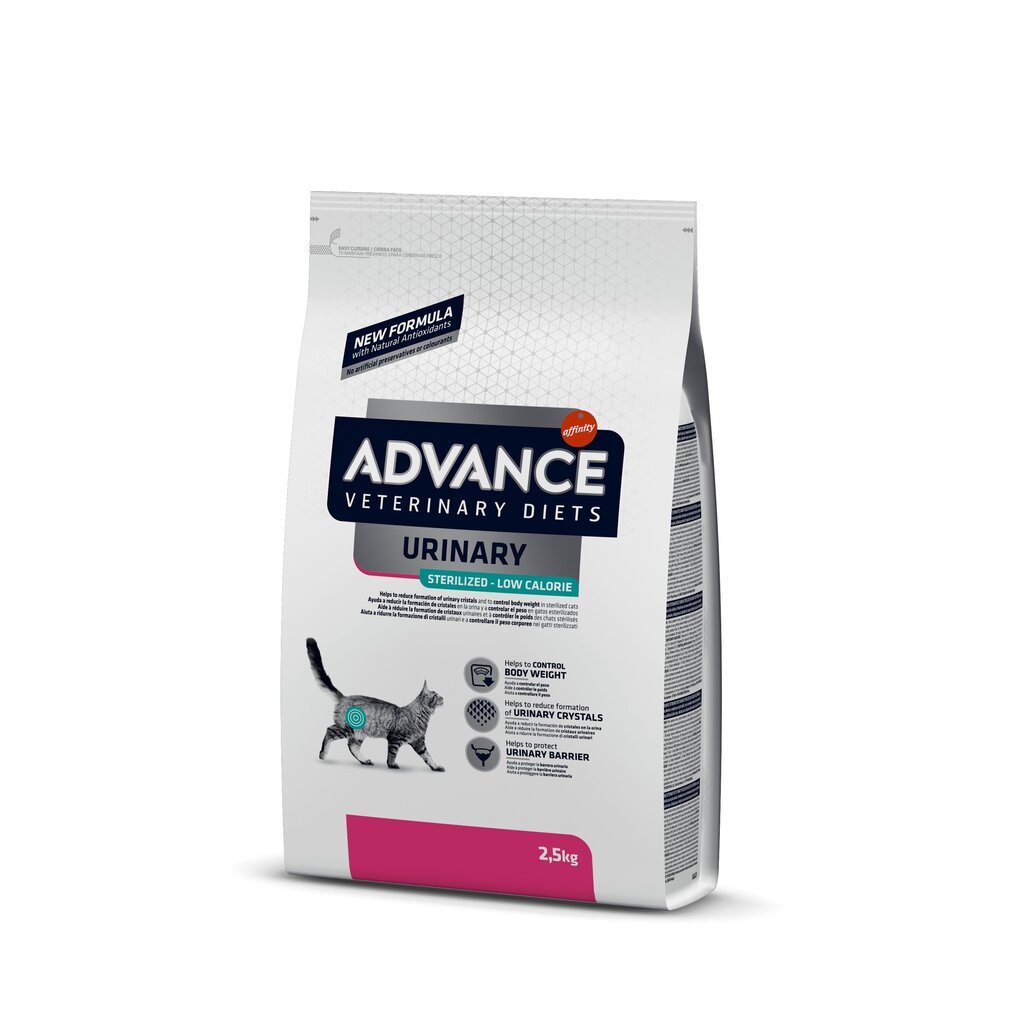 ADVANCE VET CAT URINARY LOW CALLORIES 2.5 KG - Sterilizētiem kaķiem urīntrakta veselībai ar lieku svaru цена и информация | Sausā barība kaķiem | 220.lv