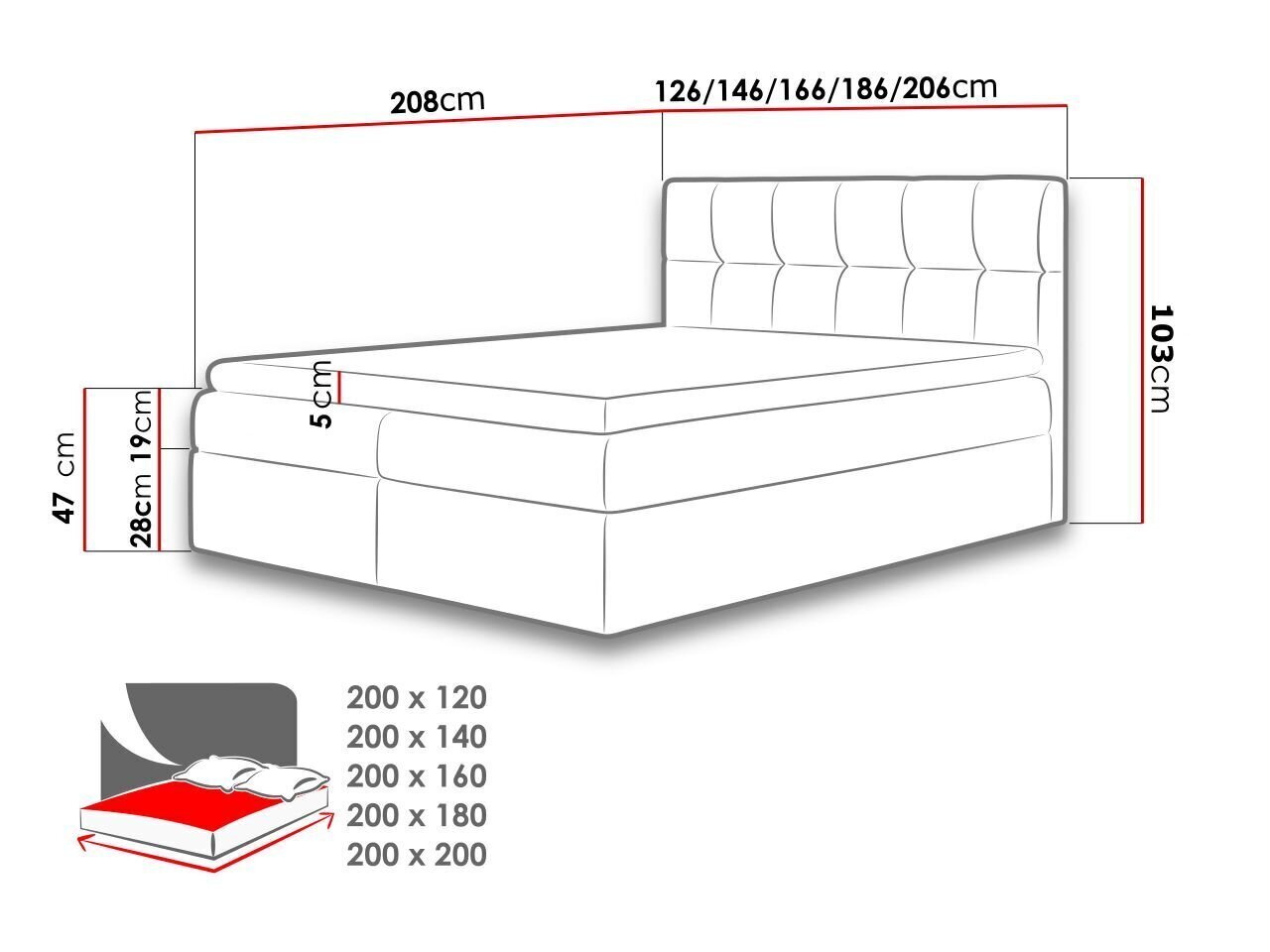 Kontinentālā gulta Rico, 180 x 200 cm cena un informācija | Gultas | 220.lv