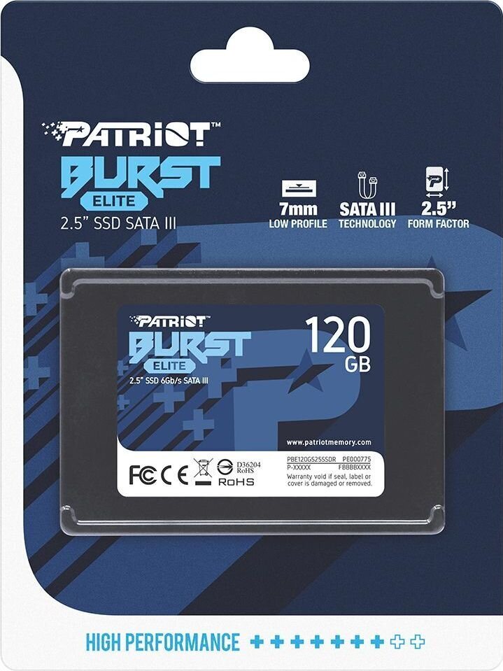 Patriot PBE120GS25SSDR цена и информация | Iekšējie cietie diski (HDD, SSD, Hybrid) | 220.lv