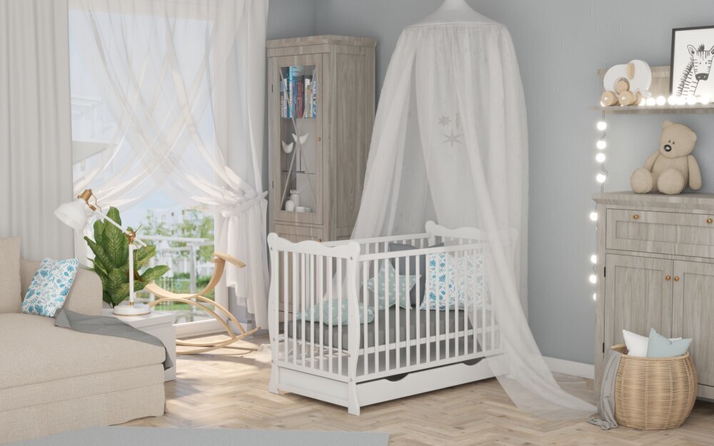 Bērnu gultiņa ar atvilktni Bobas Julia, 120x60 cm, balta cena un informācija | Zīdaiņu gultas | 220.lv