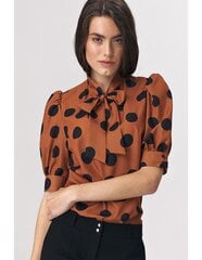 Коричневая блуза с окантовкой в ​​горошек на вырезе - B111 цена и информация | Женские блузки, рубашки | 220.lv