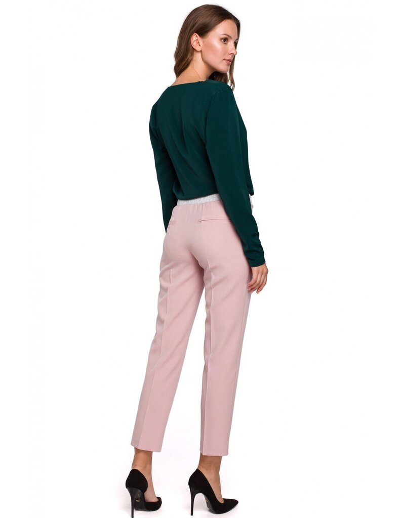 K035 Bikses ar elastīgu jostasvietu - pūdera rozā krāsa cena un informācija | Bikses sievietēm | 220.lv