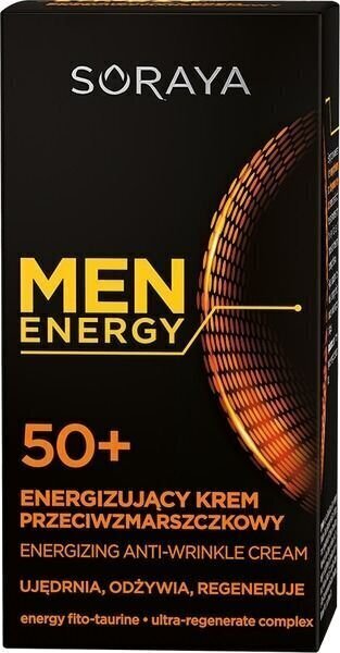 Pretgrumbu sejas krēms Soraya Men Energy, 50+, 50 ml cena un informācija | Sejas krēmi | 220.lv