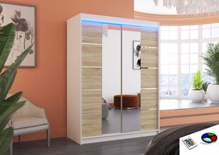 Skapis ar LED apgaismojumu ADRK Furniture Nordic, balts/ozola krāsas цена и информация | Шкафы | 220.lv