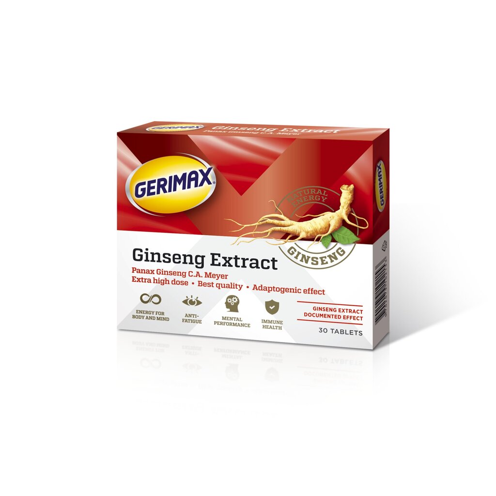 Uztura bagātinātājs, Gerimax Ginseng Extract tab. N30 цена и информация | Uztura bagātinātāji enerģijai | 220.lv