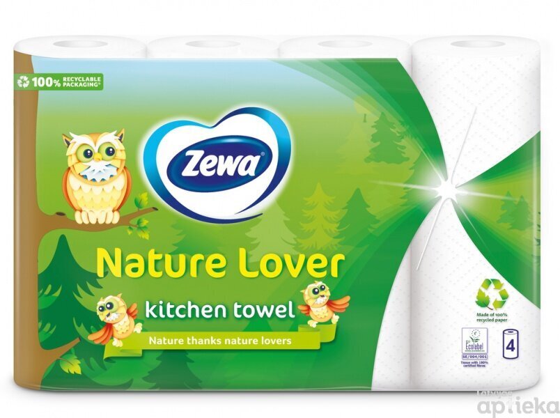 Papīra dvieļi ZEWA `Nature Lover` 4 ruļļi cena un informācija | Tualetes papīrs, papīra dvieļi | 220.lv