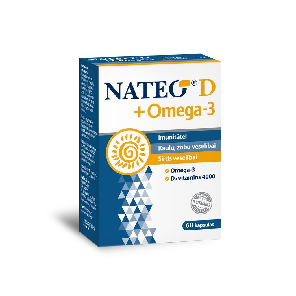 Nateo D3 Plus 40000 SV Omega-3 kaps. N60 cena un informācija | Pirmā palīdzība | 220.lv