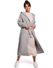 Sieviešu garā jaka BK054 ar kapuci un jostu - pelēka cena un informācija | BeKnit Apģērbi, apavi, aksesuāri | 220.lv