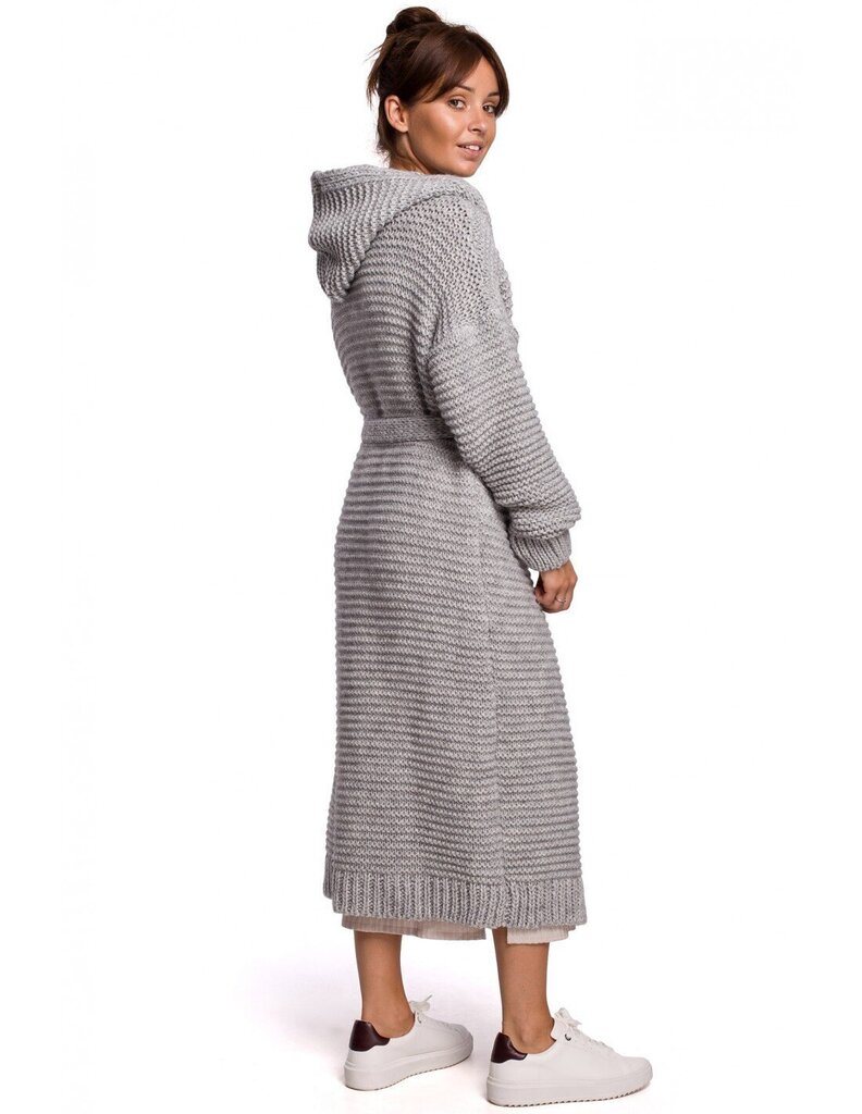 Sieviešu garā jaka BK054 ar kapuci un jostu - pelēka cena un informācija | Sieviešu džemperi | 220.lv