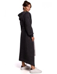 Garā jaka sievietēm BK054 ar kapuci un jostu - grafīts cena un informācija | BeKnit Apģērbi, apavi, aksesuāri | 220.lv